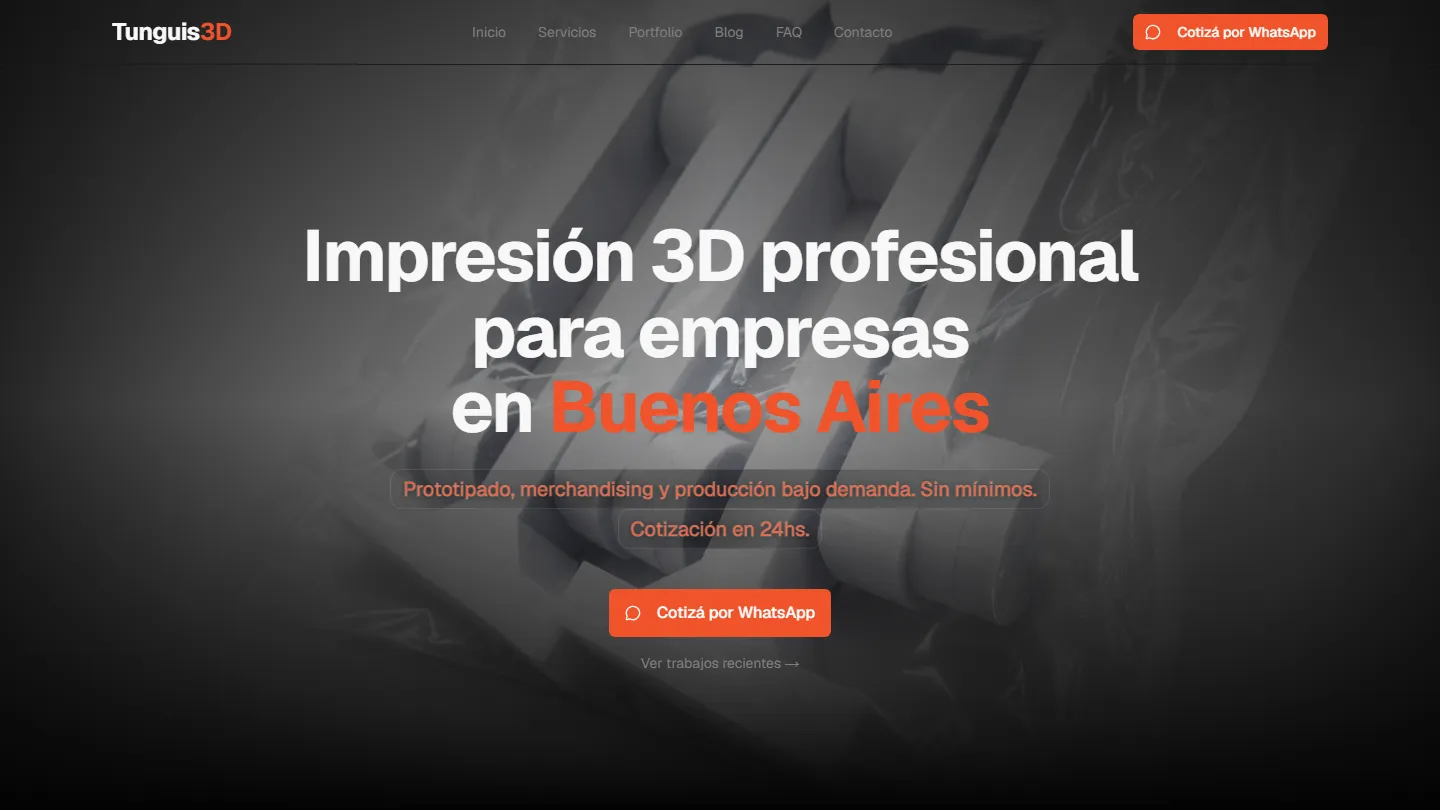 Captura de la home de Tunguis 3D en producción